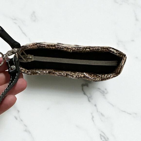 Nahui Ollin Wristlet Pouch Leopard Print Woven Recycled Candy Wrapper Coin Purse - Picture 4 of 9